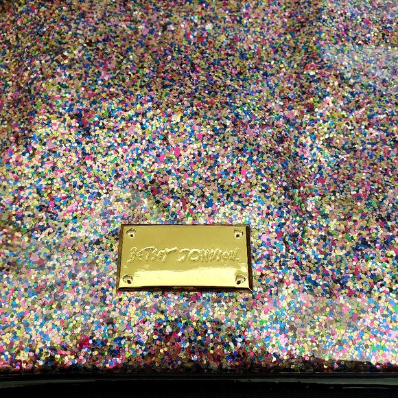 Betsey Johnson Rainbow Glitter Black Zip-Up iPad Case - Picture 4 of 8